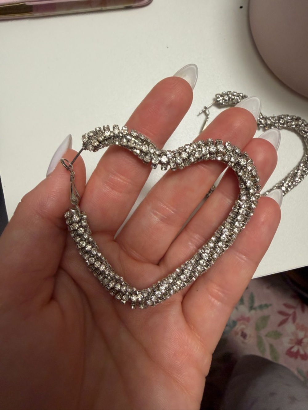ASOS Silver Rhinestone Heart Hoop Earrings - Picture 2 of 2